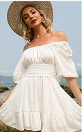 Satin A-line Puff Sleeve Dress Ins street